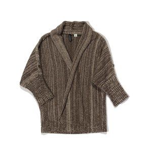 Jason Maxwell Womens Sz M Brown 3/4 Roll Tab Sleeve Open Front Cardigan Sweater